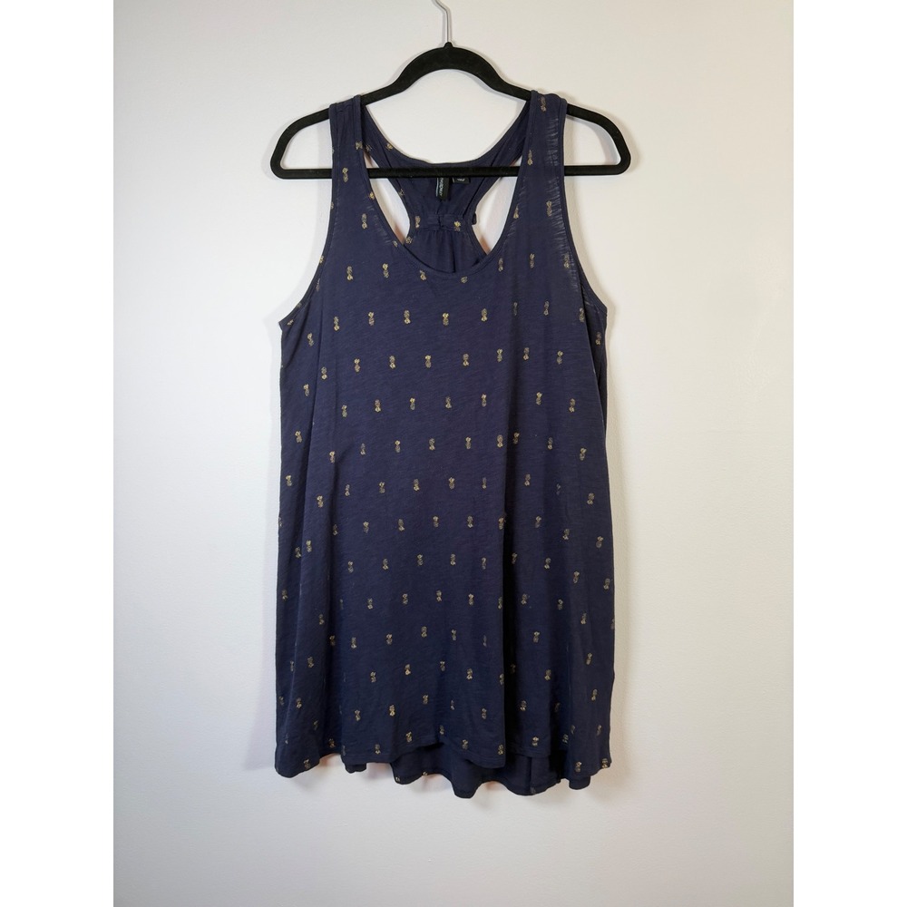 Cynthia Rowley Navy Gold Pineapple Print Racerback Tank Dress Sleeveless Swing L